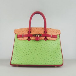 Hermes Birkin 30Cm Ostrich Stripe Handbags Red/Orange/Green Gold